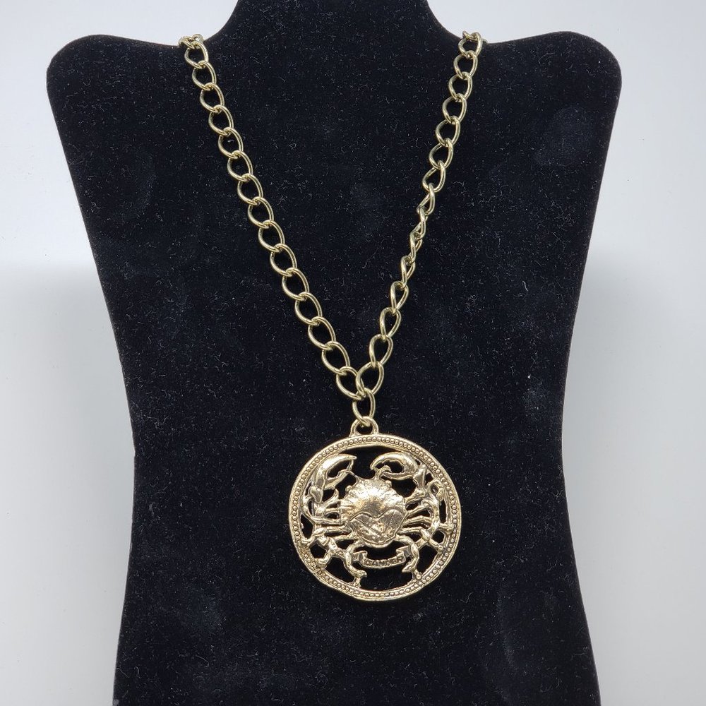 Gold Tone Zodiac Cancer Pendant Necklace